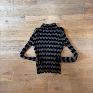 Margaret O'Leary Black and Gray Chevron Mock Neck Sweater